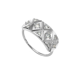 Quilted shield 14kt white gold & diamond ring