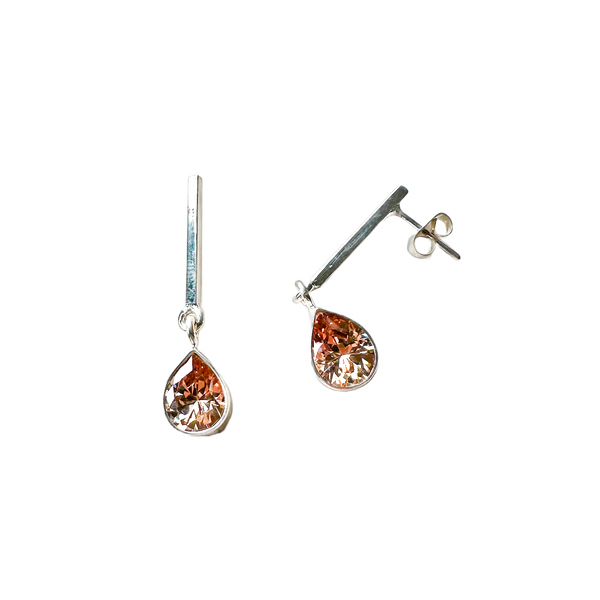 Stiletto earrings with glass Crystal pear drops - Champagne