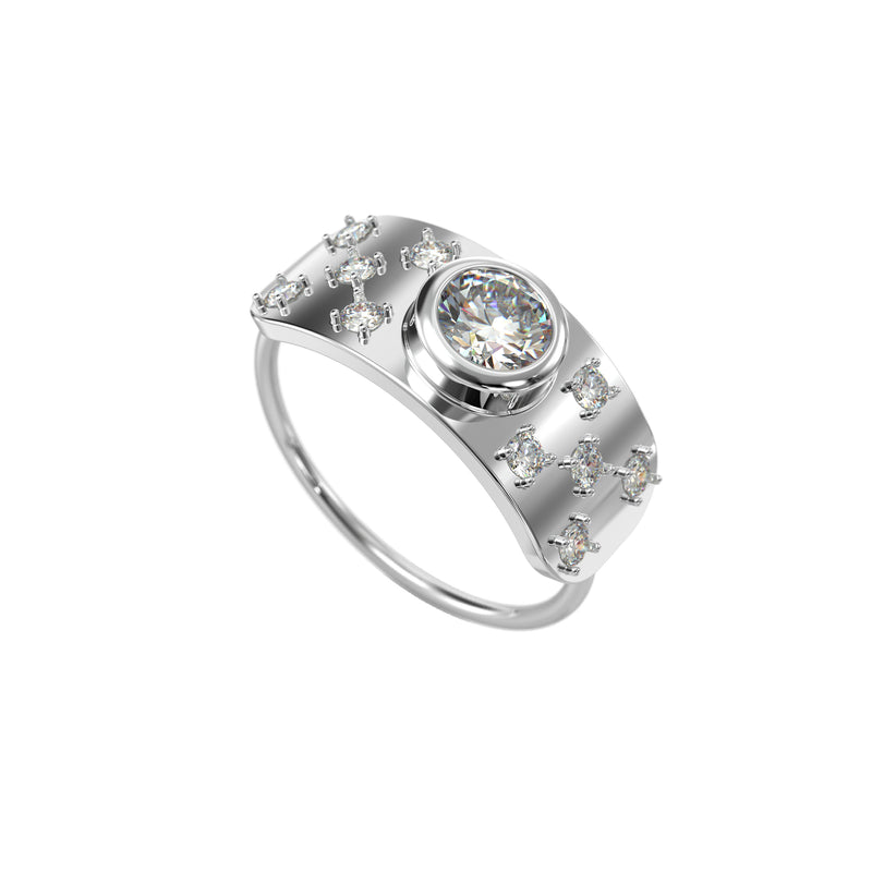 Bezel shield 14kt white gold & diamond ring