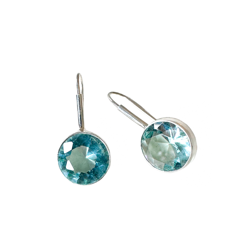Coloured glass crystal bezel drop earrings - light blue