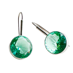 Coloured glass crystal bezel drop earrings - sea green