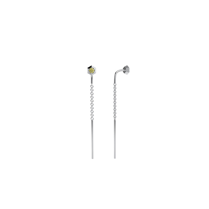 Six sides threader earring 14kt white gold & yellow sapphire