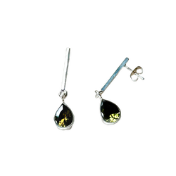 Stiletto earrings with glass Crystal pear drops - Olive green