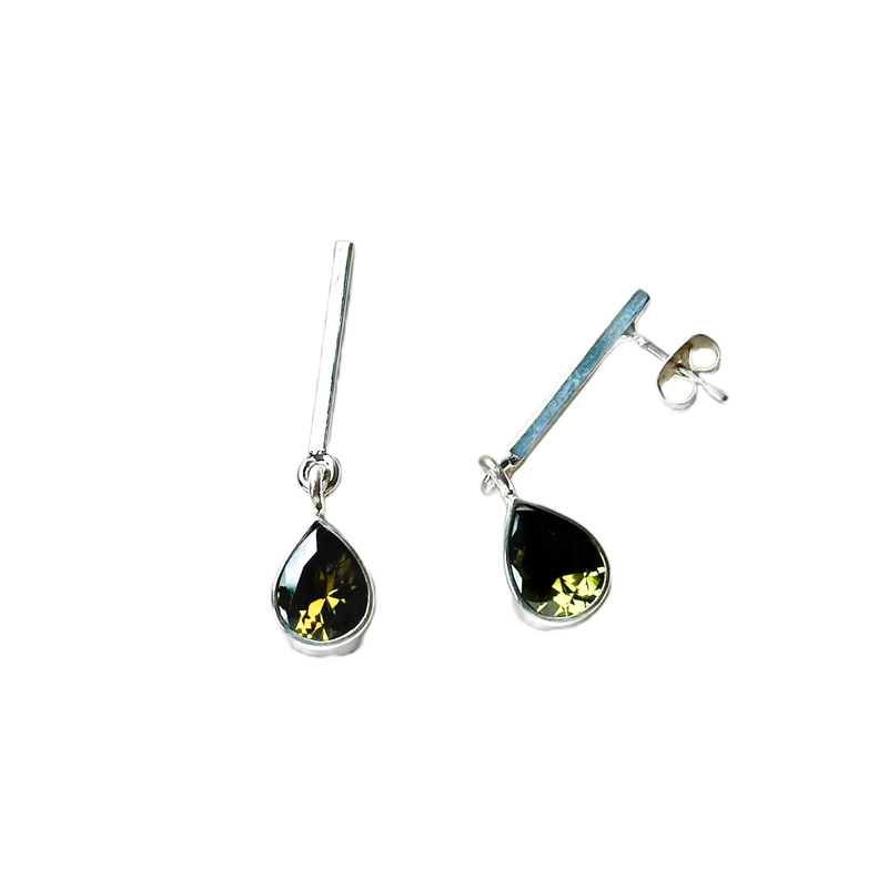 Stiletto earrings with glass Crystal pear drops - Olive green